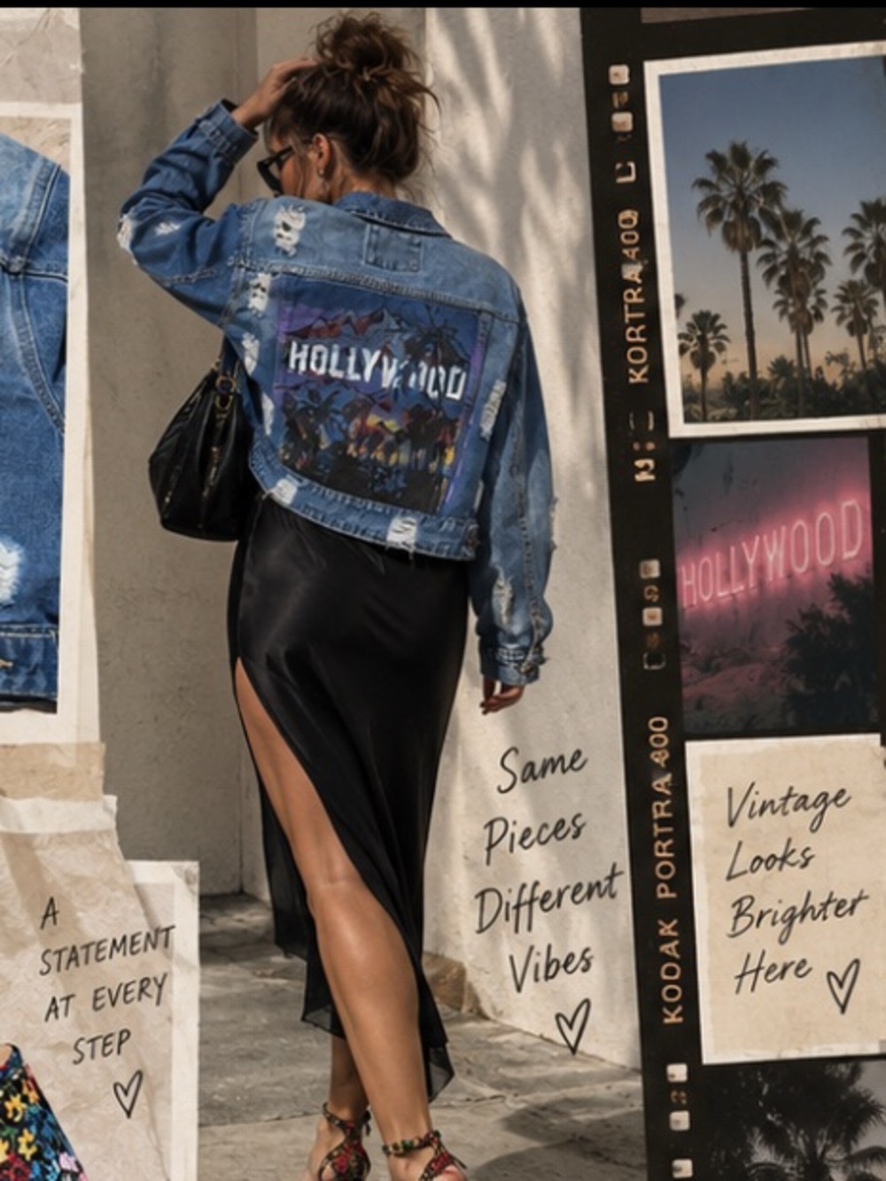 American Bazi Light Blue Distressed Denim Jacket with Hollywood Graphic - Picture 5 of 5